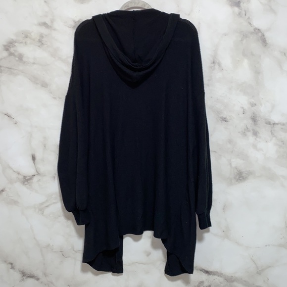 Treasure & Bond Black Ribbed Hooded Open Front Cardigan - Picture 9 of 10